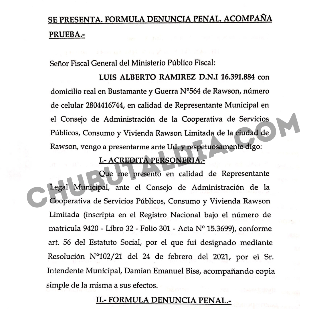Denuncia penal a la Cooperativa Eléctrica de Rawson por contrato millonario