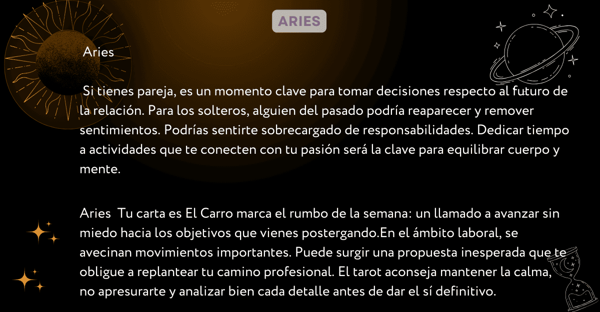 Descubre qué dicen las cartas del tarot y la astrología para tu signo. Descubre qué dicen las cartas del tarot y la astrología para tu signo.