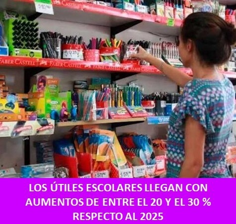 Los útiles escolares llegan con auomentos de entre el 20 y el 30% respecto al 2025