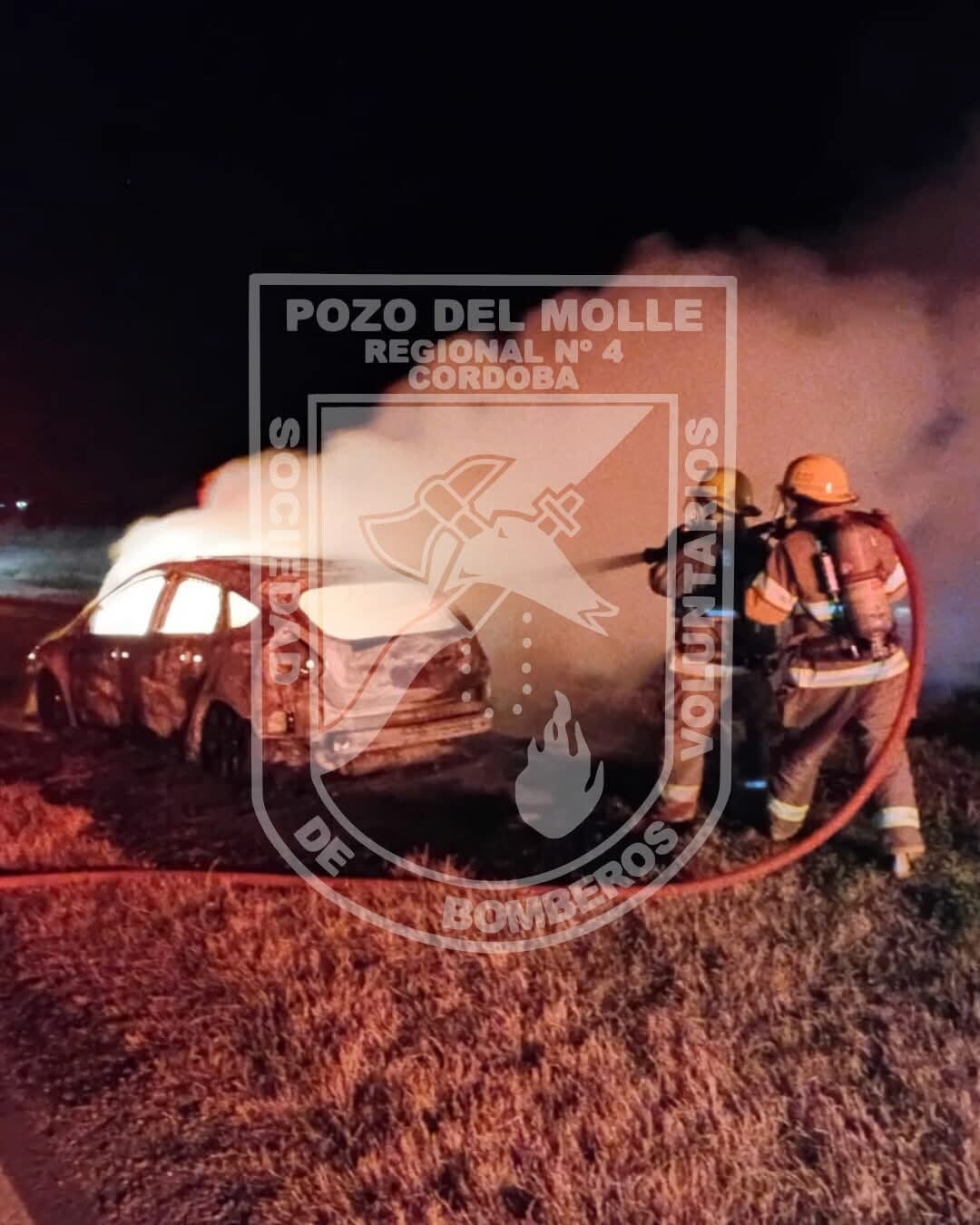 Incendio de un vehículo y propagación a la banquina