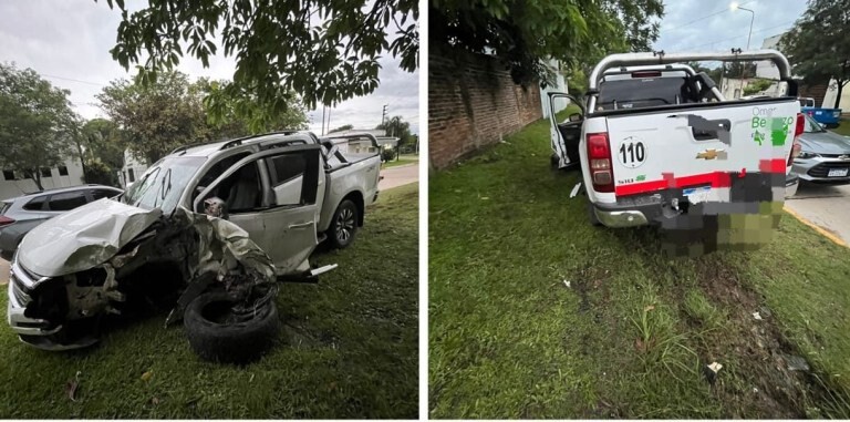 1000252837.jpg Chajarí: un conductor alcoholizado chocó contra una columna de alta tensión