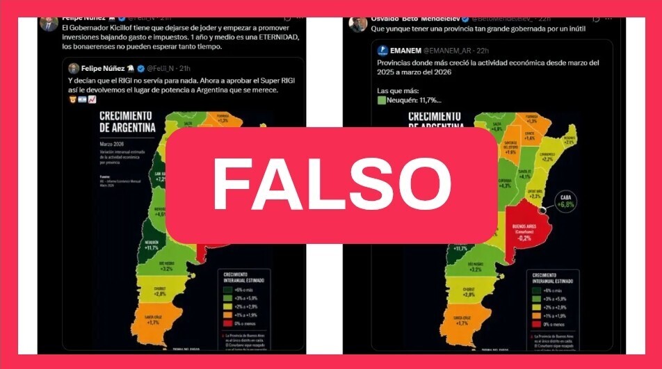 El mapa de actividad económica de las provincias que compartió Milei es falso y no pertenece al IAE