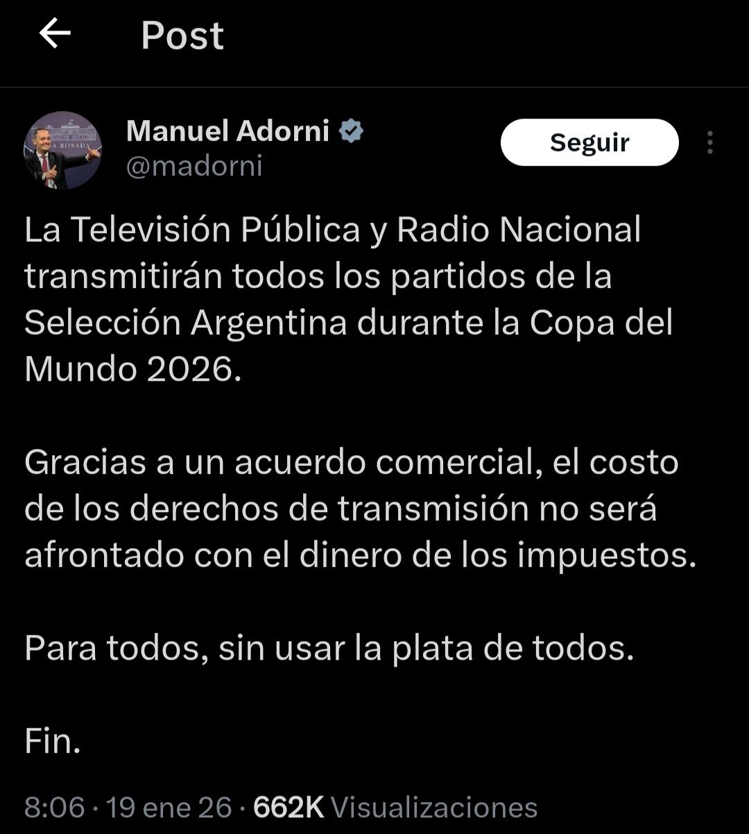 1000547047.jpg Fin. Acuerdo comercial la TV Pública y Radio Nacional trasmiten la selección.