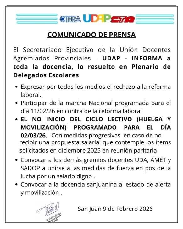 1000581547.jpg Peligra el inicio de clases; La docencia sanjuanina en estado de alerta y movilización.