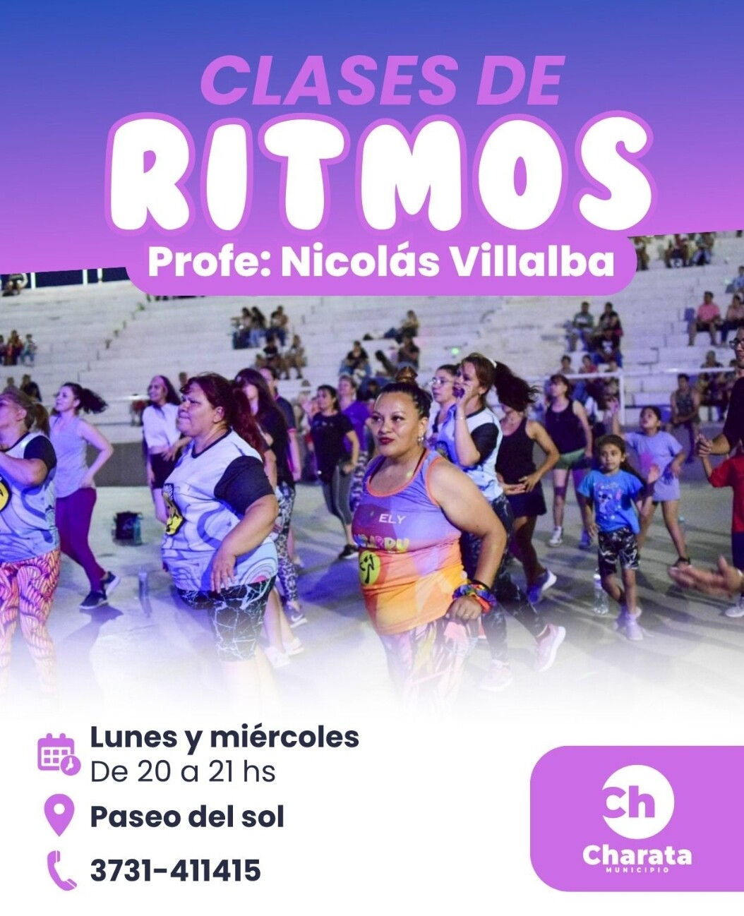 MUNICIPIO DE CHARATA: LUNES Y MIERCOLES CLASES DE RITMOS.