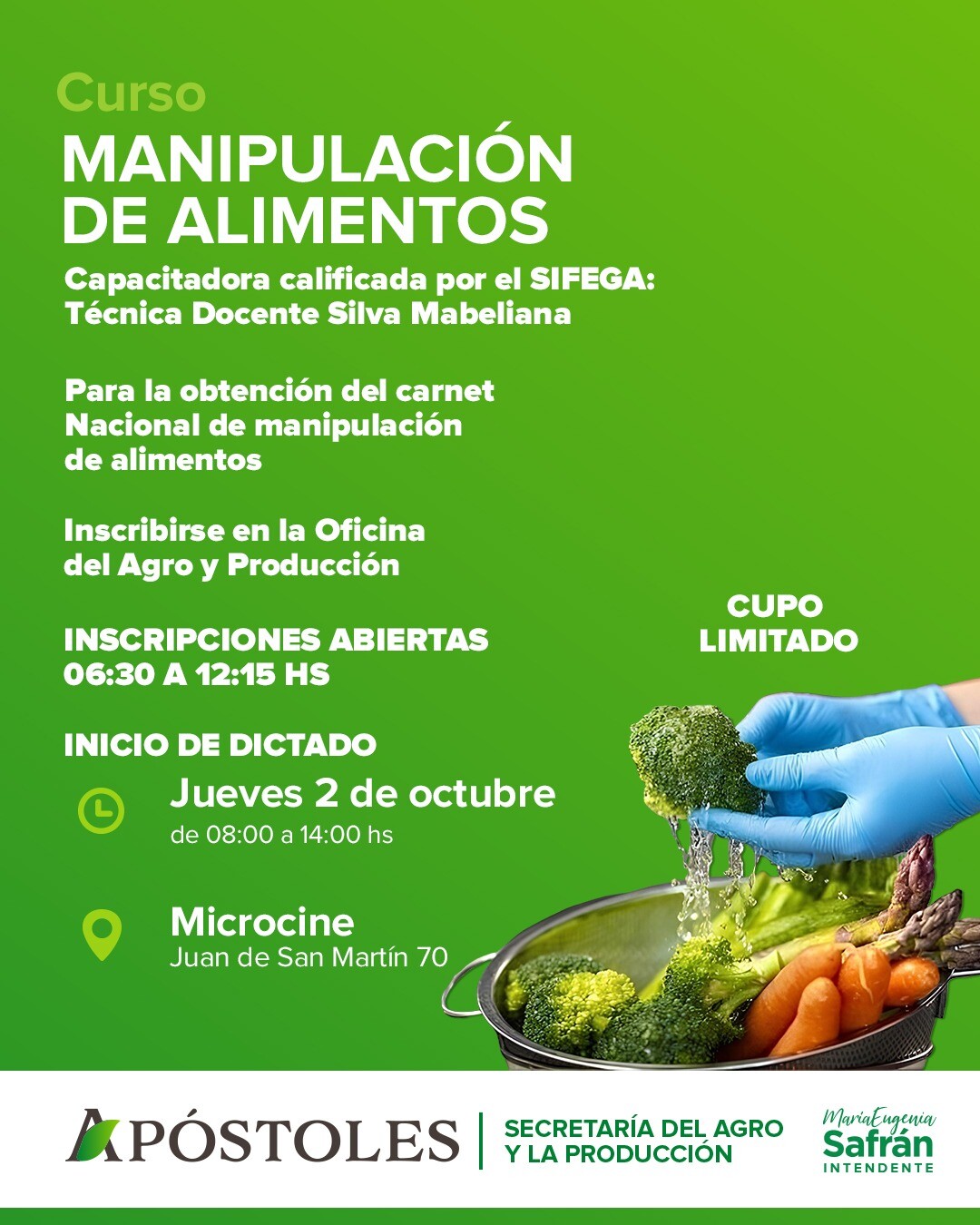 Se Desarrollará el Curso Manipulación de Alimentos Totalmente Gratuito en Apóstoles