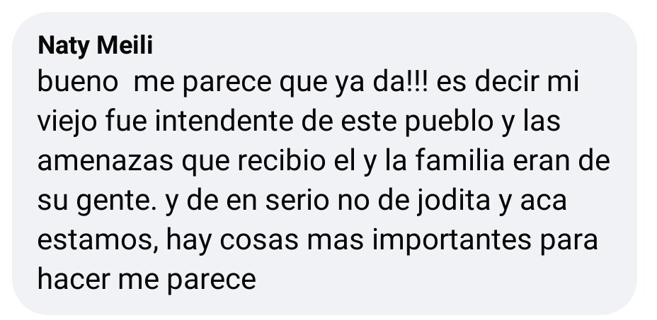 162149.jpg La hija del exintendente Ricardo Meili cuestionó la denuncia por amenazas contra el hijo de Barreto y apuntó contra la familia del jefe comunal