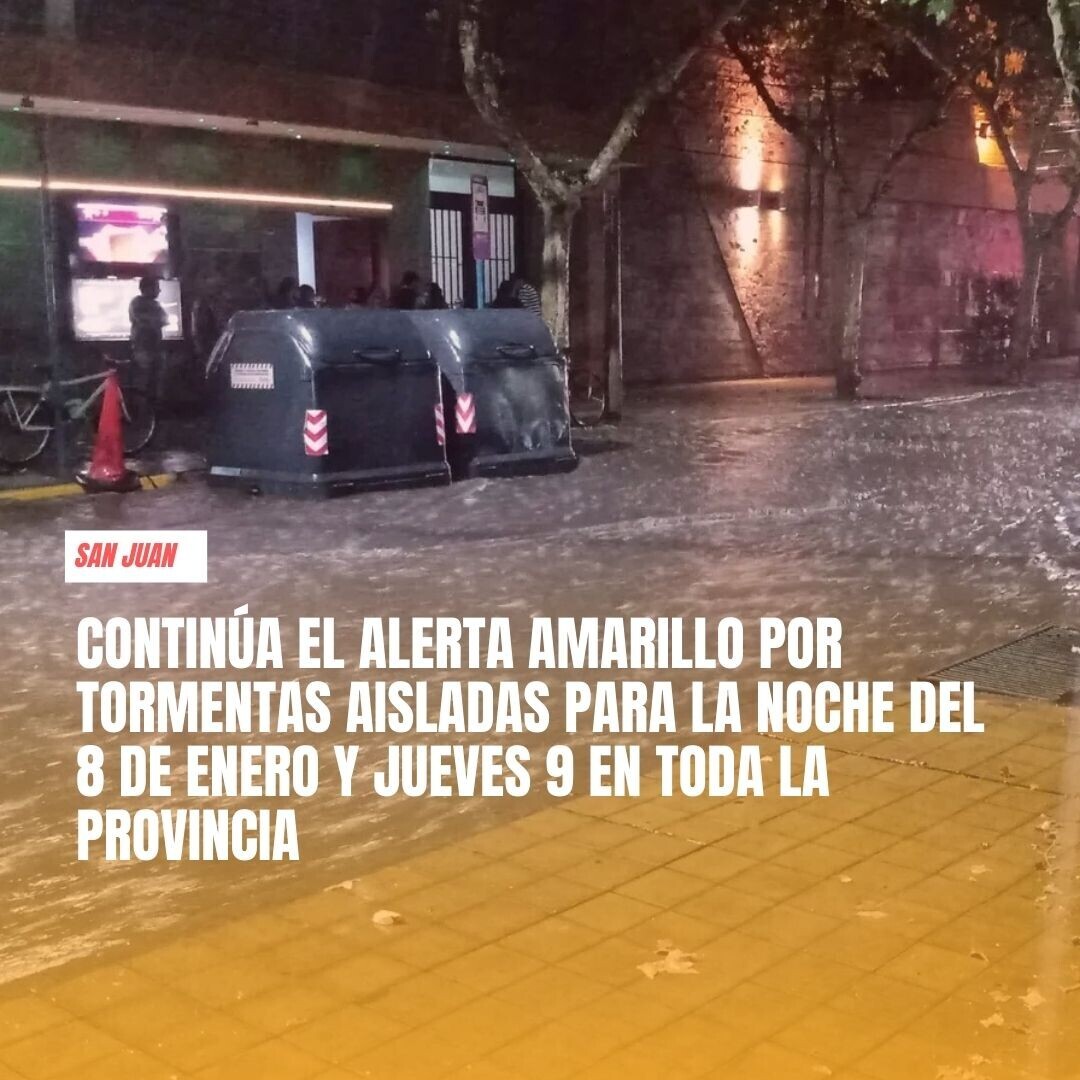 Continúa el alerta amarilla por tormentas aisladas para la tarde y noche del miércoles 8 y el jueves 9 de enero en toda la provincia.