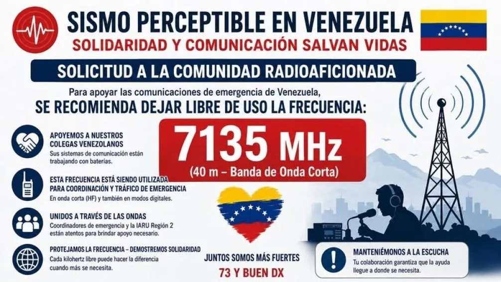 Tras el sismo en Venezuela, radioaficionados solicitan mantener libre la frecuencia 7.135 MHz para emergencias