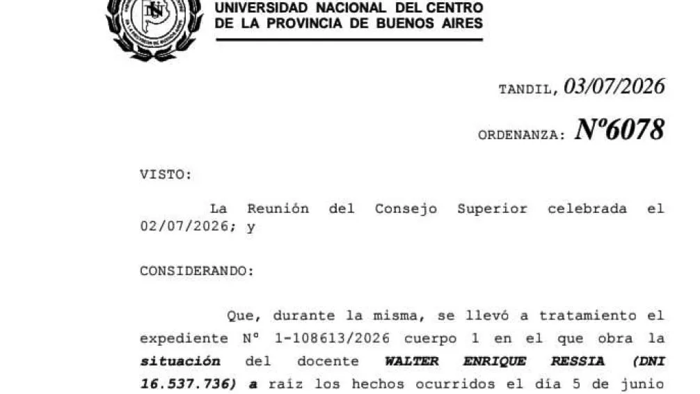 UNICEN declaró persona no grata al exdocente Walter Ressia tras sus dichos durante una clase de Medicina