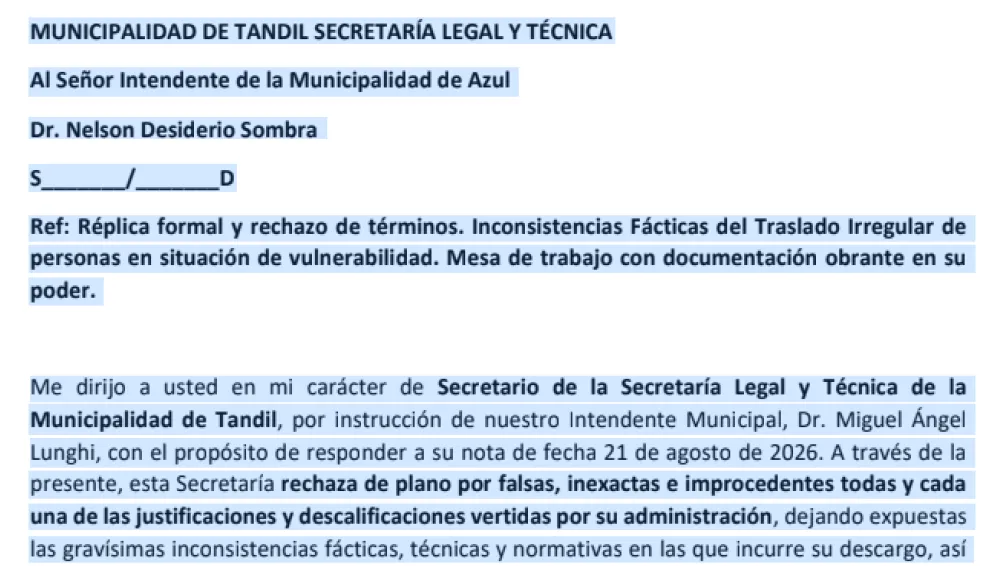 Tandil endureció su respuesta a Azul por el traslado de una familia y ratificó las acciones legales