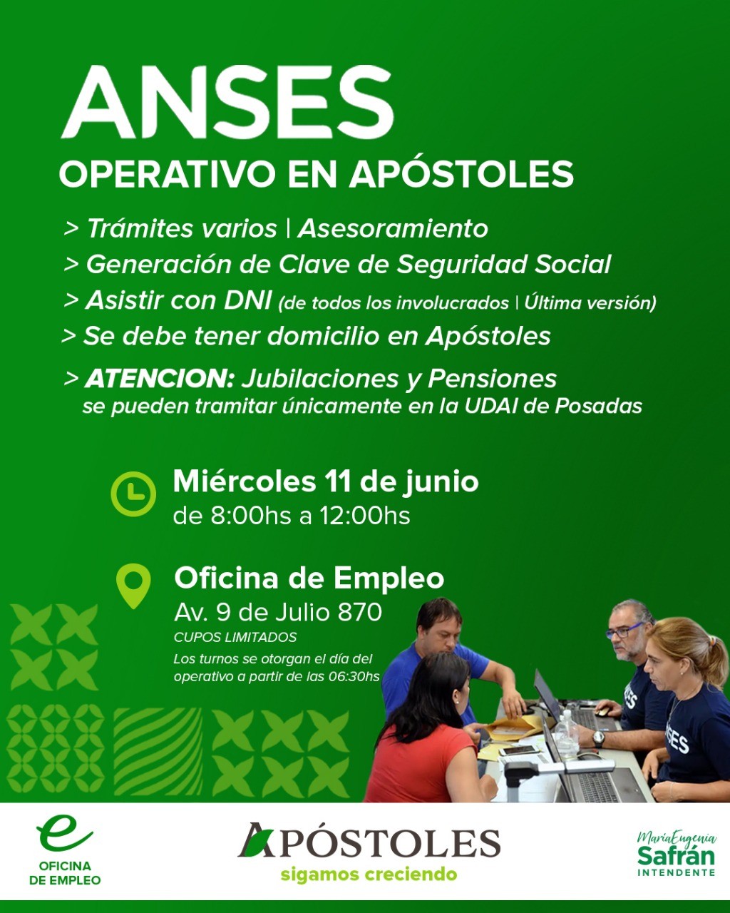 Se Realizará el Operativo de Anses en Apóstoles el miércoles 11 de junio