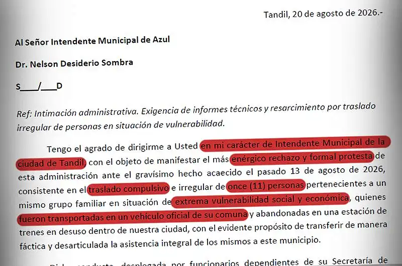 Lunghi pidió explicaciones a Azul y reclamó que se regularice la situación de la familia trasladada a Tandil