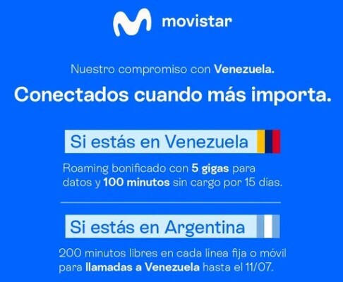 Movistar bonifica llamadas y roaming en Venezuela