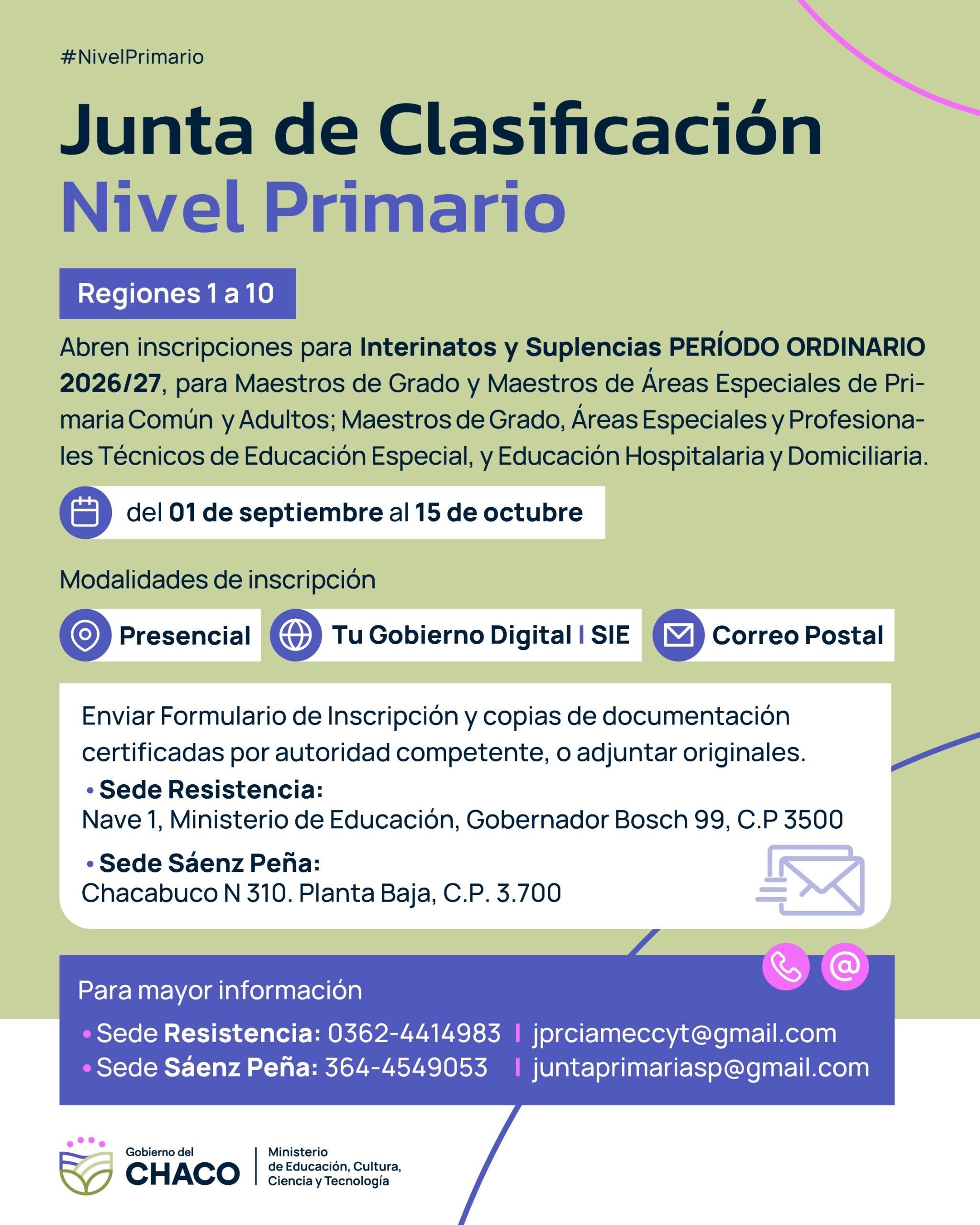 NIVEL PRIMARIO: DESDE EL 1 DE SEPTIEMBRE ABRE LA INSCRIPCIÓN PARA INTERINATOS Y SUPLENCIAS 2026/27