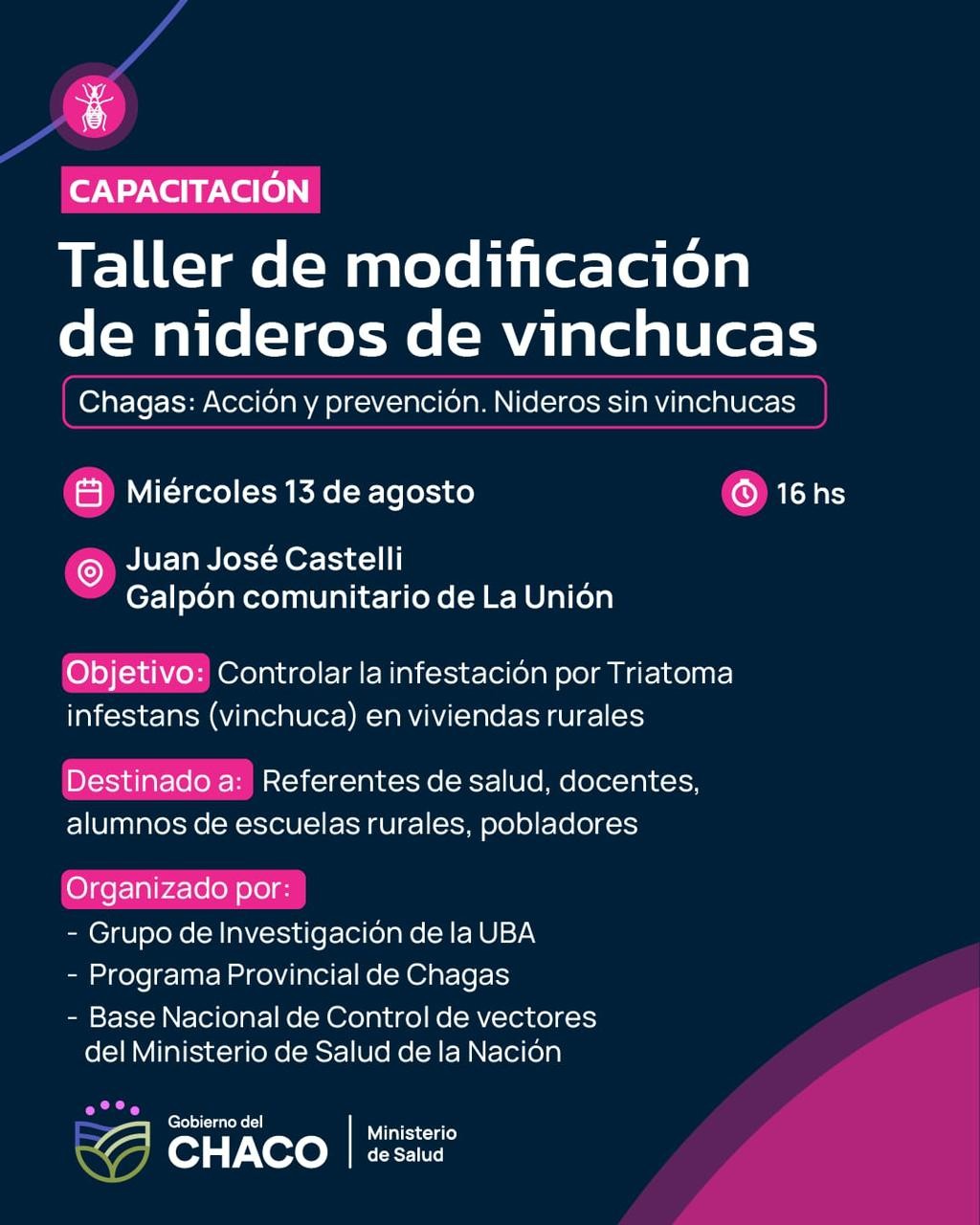 CASTELLI: SALUD CAPACITARÁ A LA COMUNIDAD SOBRE TRATAMIENTO Y PREVENCIÓN DE VINCHUCAS