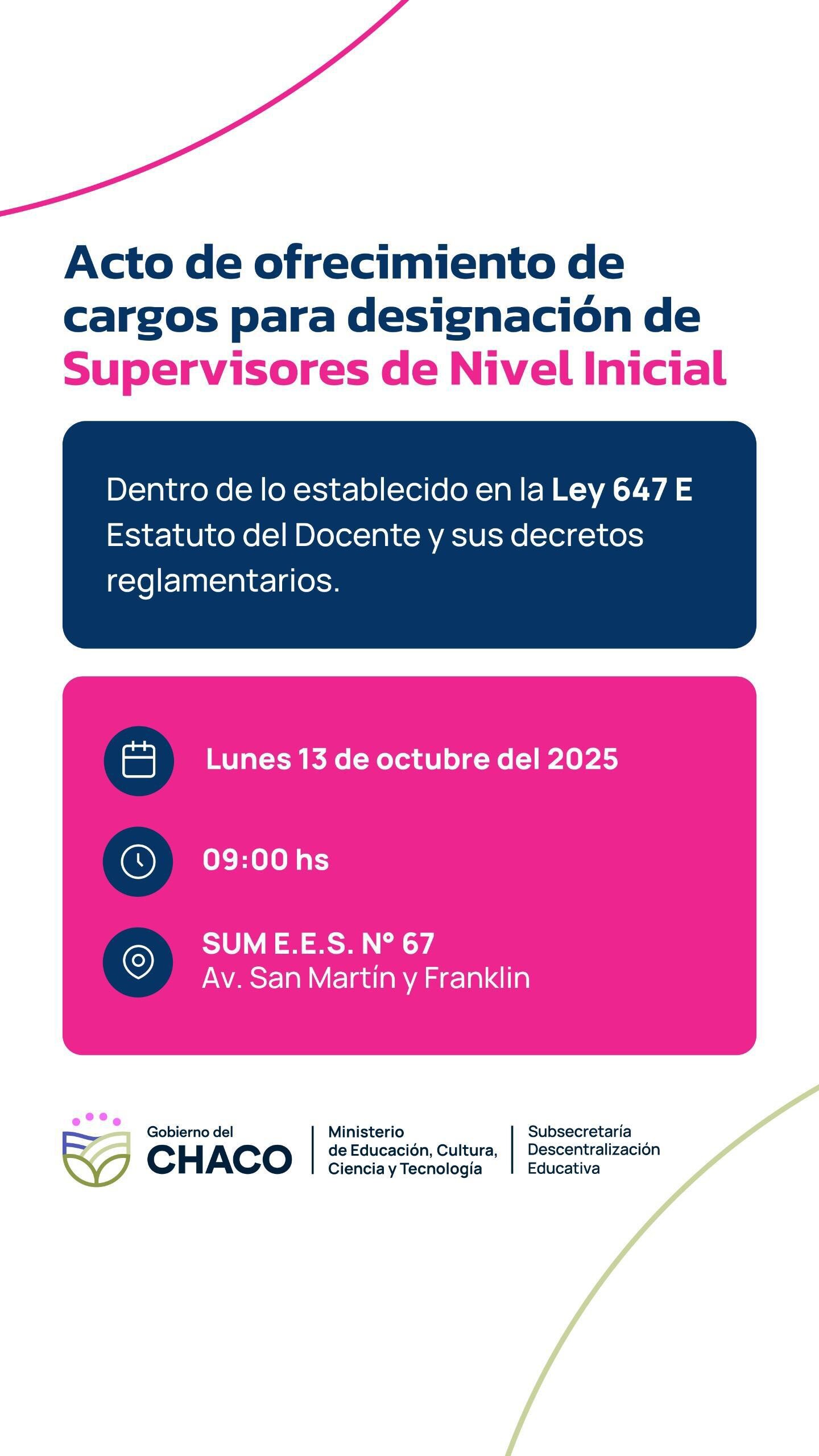 EDUCACIÓN: HOY, HABRÁ ACTOS DE DESIGNACIÓN DE CARGOS DE SUPERVISORES