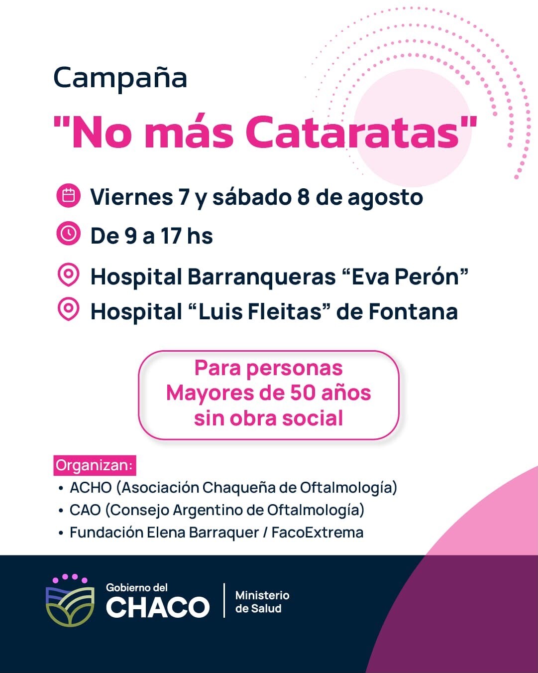 LLEGA LA CAMPAÑA “NO MÁS CATARATAS”: REALIZARÁN PESQUISAS GRATUITAS EN BARRANQUERAS Y FONTANA