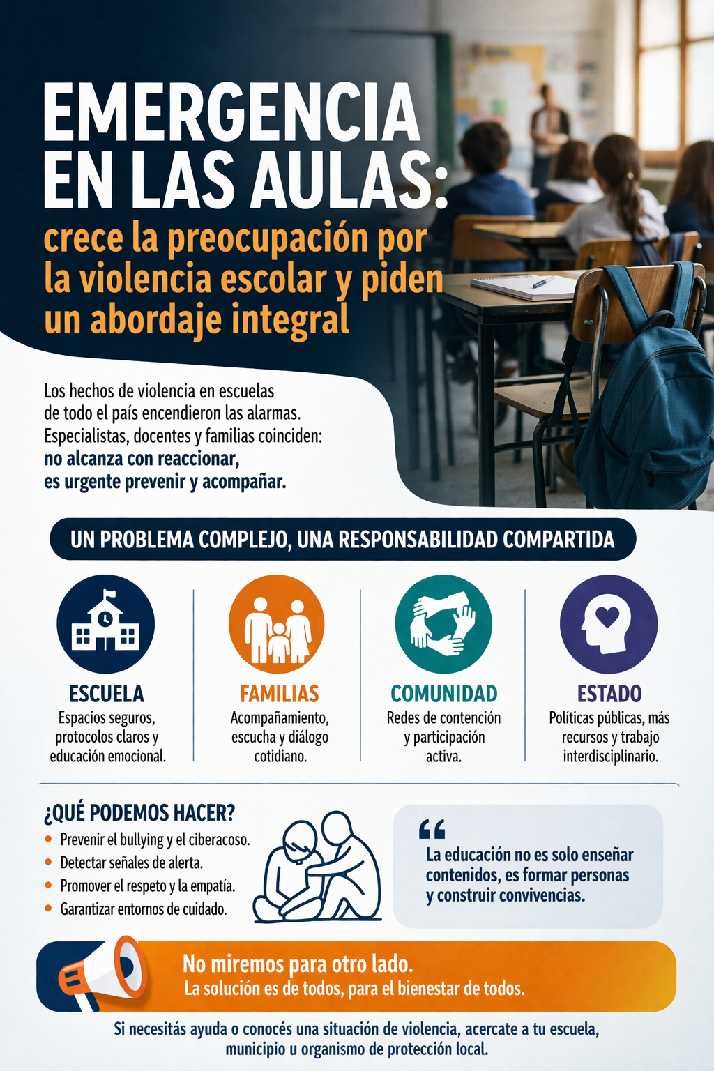 Emergencia en las aulas: crece la preocupación por la violencia escolar y piden un abordaje integral