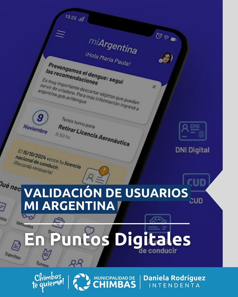 El municipio de Chimbas dio a conocer cuales son los Puntos de validación para usuarios de Mi Argentina.