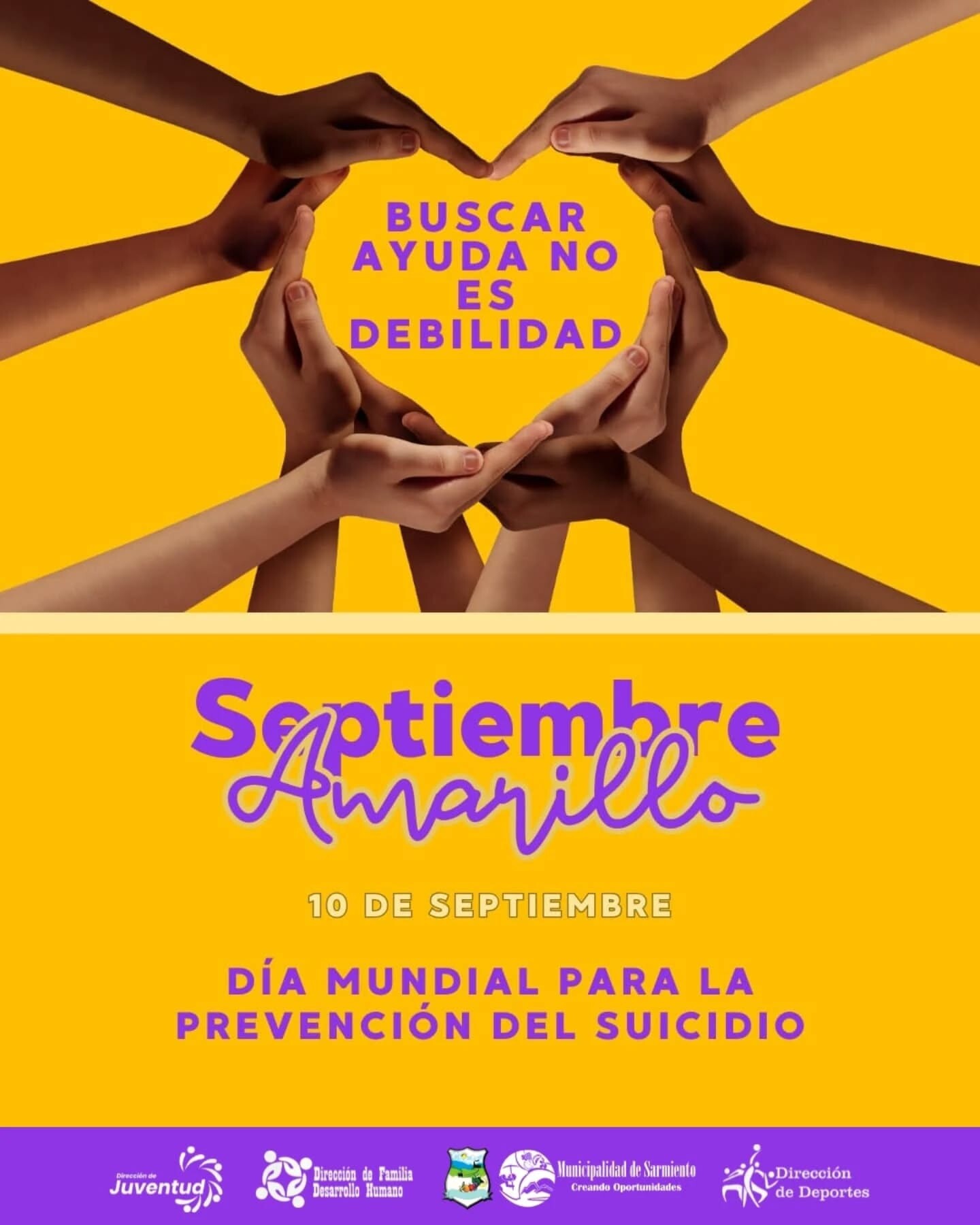 En el Dia Mundial para la Prevención del Suicidio, el departamento de Sarmiento se pinto de amarillo.