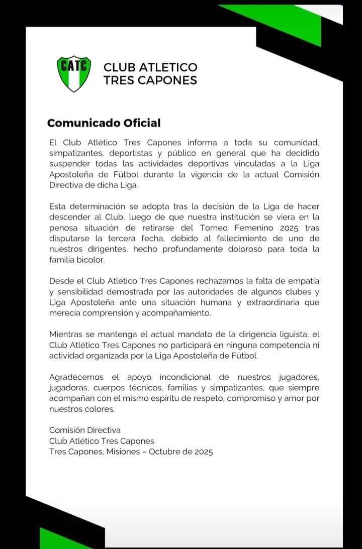 ⚽ Repudio al accionar de la Liga Apostoleña de Fútbol ⚠️