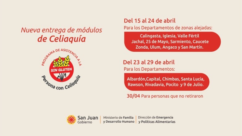 Anuncian el calendario de entrega de módulos para celíacos de abril Anuncian el calendario de entrega de módulos para celíacos de abril