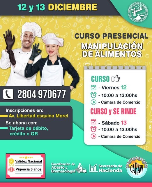 595658750_1397688172367697_9060108573953116869_n.jpg Rawson invita a participar del curso presencial de Manipulación de Alimentos