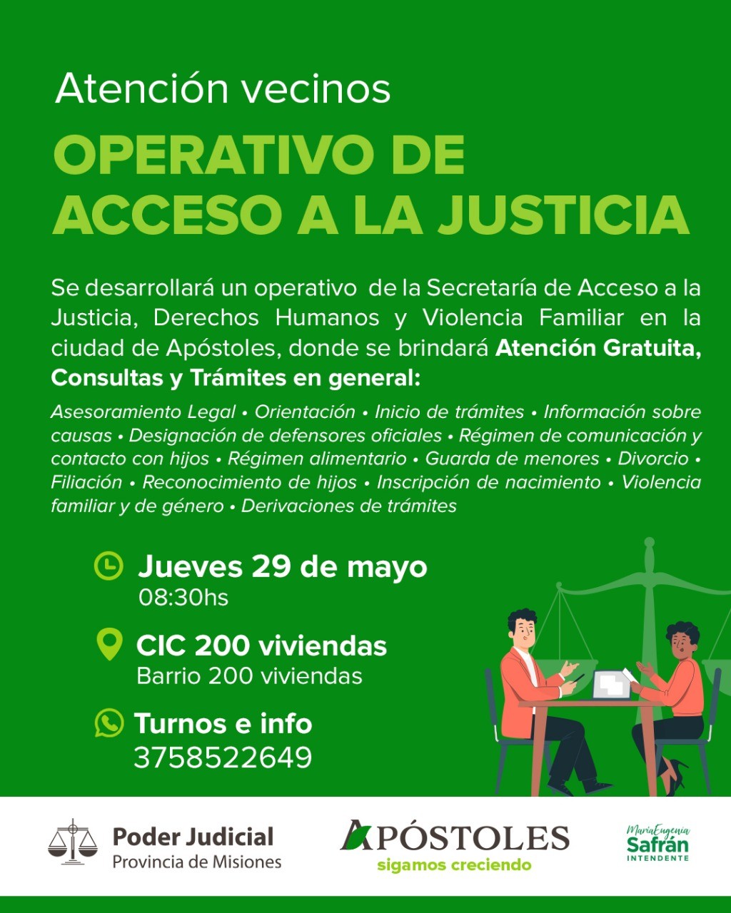 Se Realizará en Apóstoles el Operativo de Acceso a la Justicia