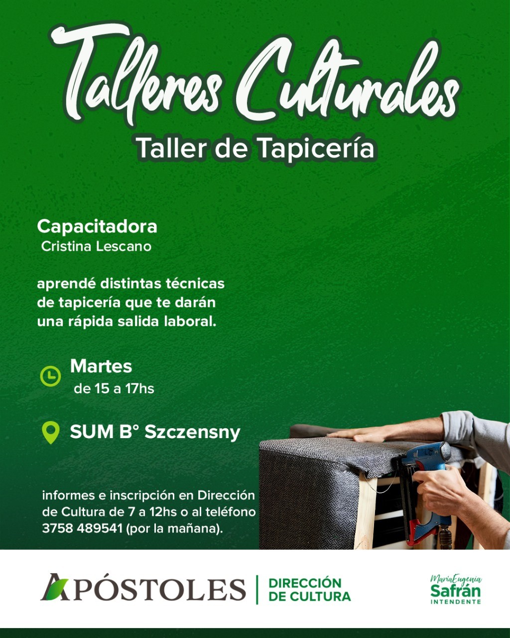 Taller de Tapicería en el S.U.M. del Barrio Szczensny