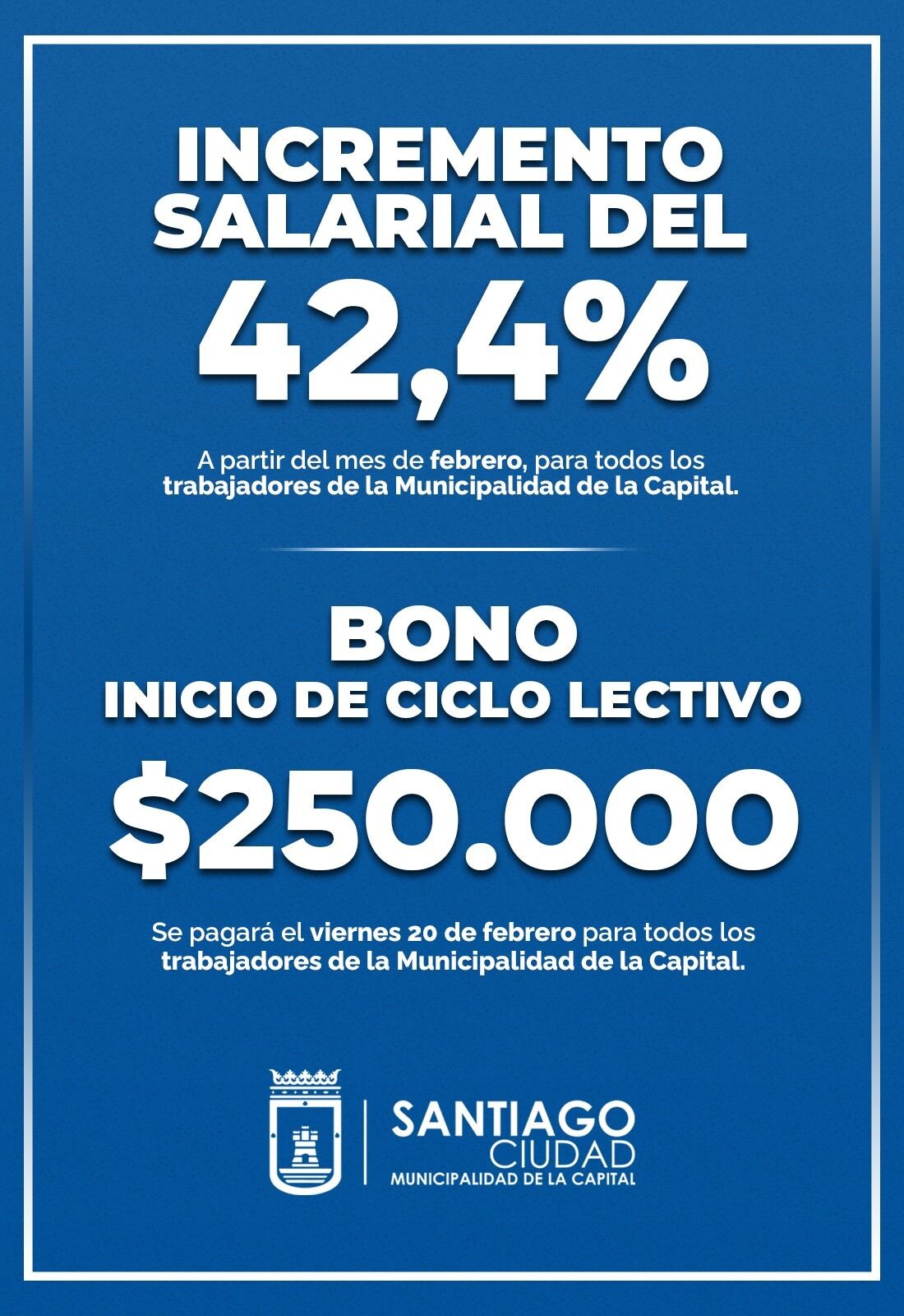 La Municipalidad anunció el aumento de sueldo del 42,4% y el pago del bono de inicio de ciclo escolar