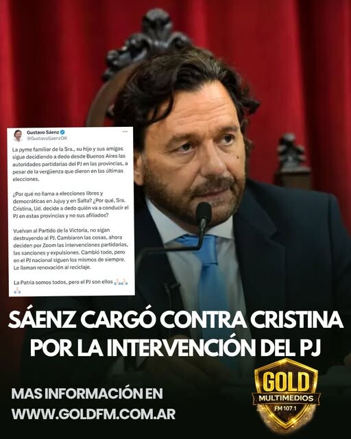 SÁENZ CARGÓ CONTRA CRISTINA POR LA INTERVENCIÓN DEL PJ