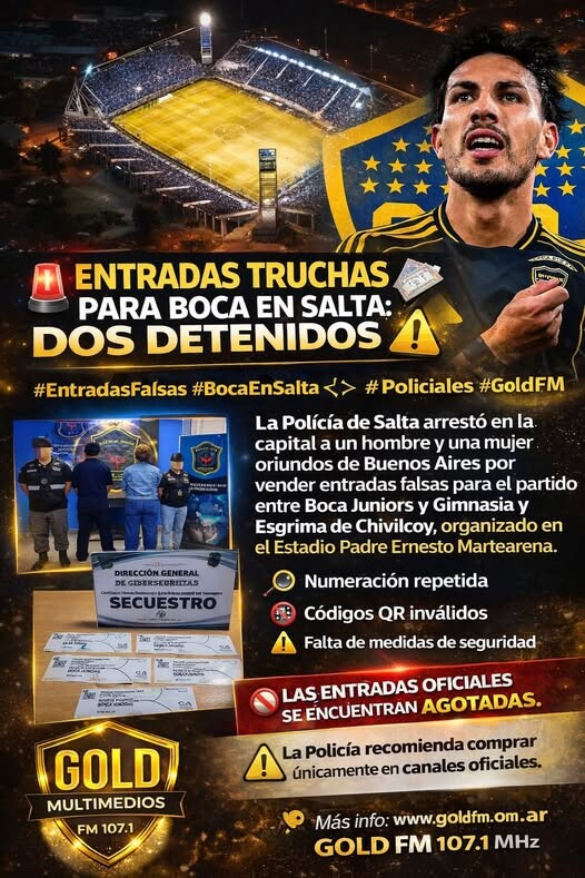 DETENIDOS POR VENDER ENTRADAS FALSAS PARA BOCA VS GIMNASIA DE CHIVILCOY