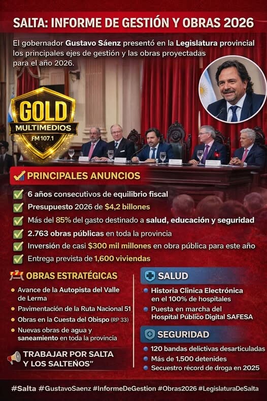 INFORME DE GESTIÓN 2026: LOS PRINCIPALES ANUNCIOS DE GUSTAVO SÁENZ