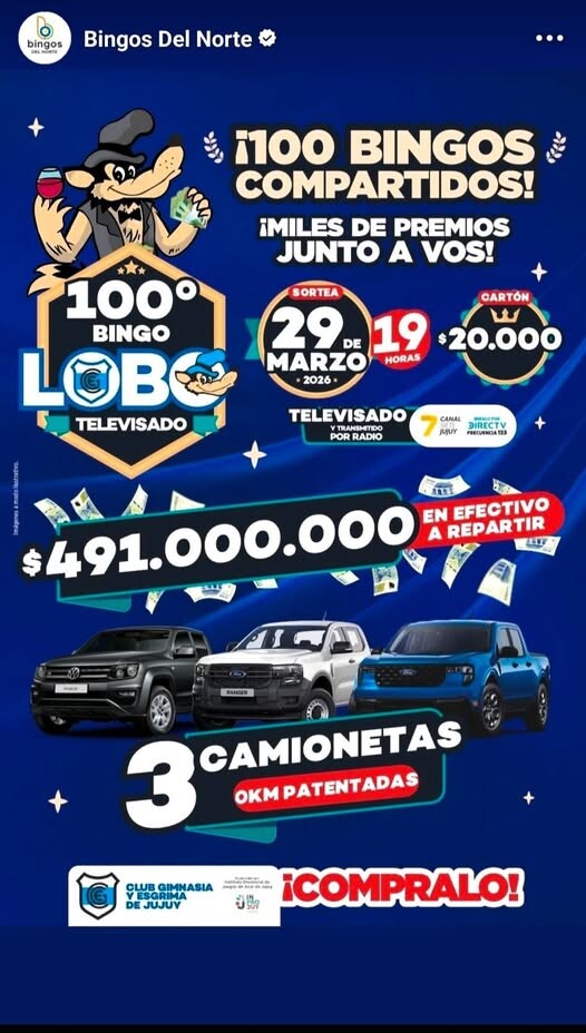 652442446_1282585664014082_2108719425035538595_n.jpg LLEGA EL 100° BINGO LOBO TELEVISADO CON MILLONARIOS PREMIOS #BingoLobo