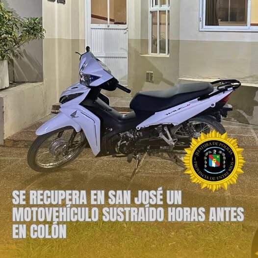 SE RECUPERA EN SAN JOSÉ UN MOTOVEHÍCULO SUSTRAÍDO HORAS ANTES EN COLÓN.