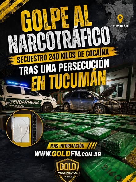 GOLPE AL NARCOTRÁFICO: SECUESTRAN 240 KILOS DE COCAÍNA TRAS UNA PERSECUCIÓN EN TUCUMÁN