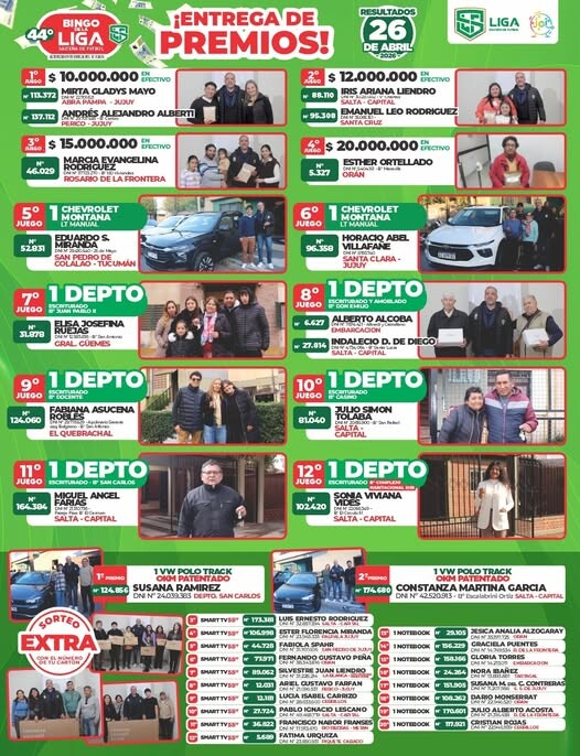¡MILLONARIA ENTREGA DE PREMIOS DEL BINGO DE LA LIGA SALTEÑA DE FÚTBOL!