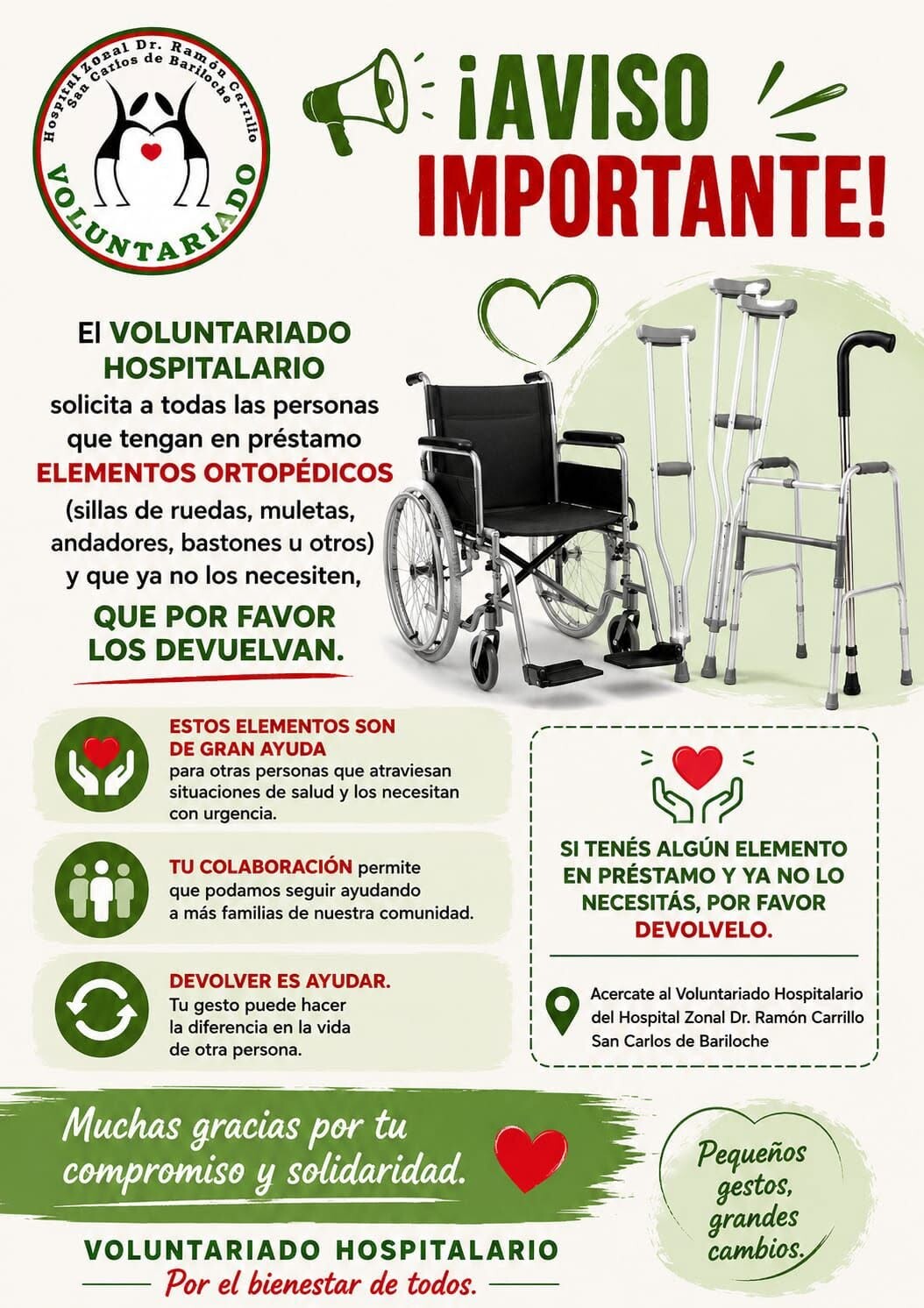 El Voluntariado del Hospital con un urgente y desesperado pedido: «Devuelvan los elementos ortopédicos prestados»