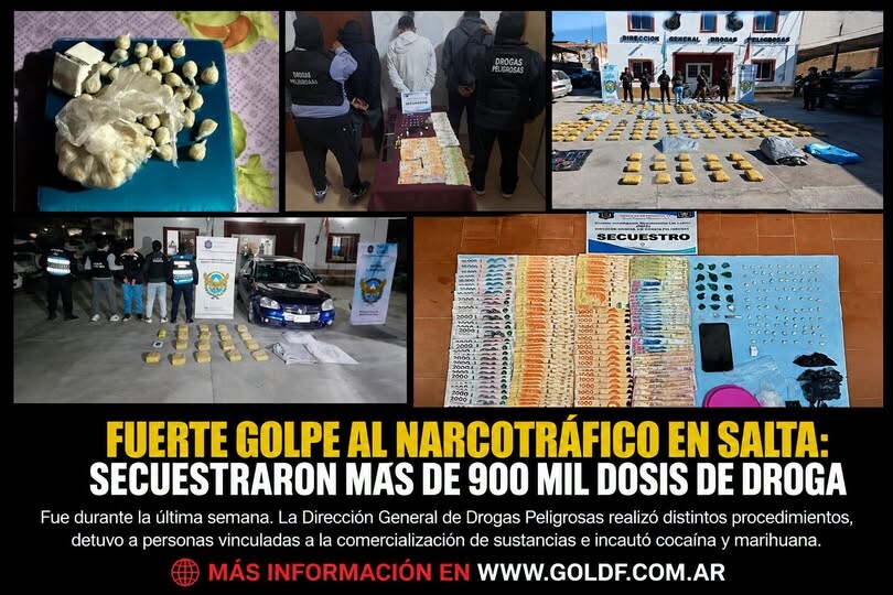 FUERTE GOLPE AL NARCOTRÁFICO EN SALTA: SECUESTRAN MÁS DE 900 MIL DOSIS DE DROGA Y DETIENEN A VARIAS PERSONAS