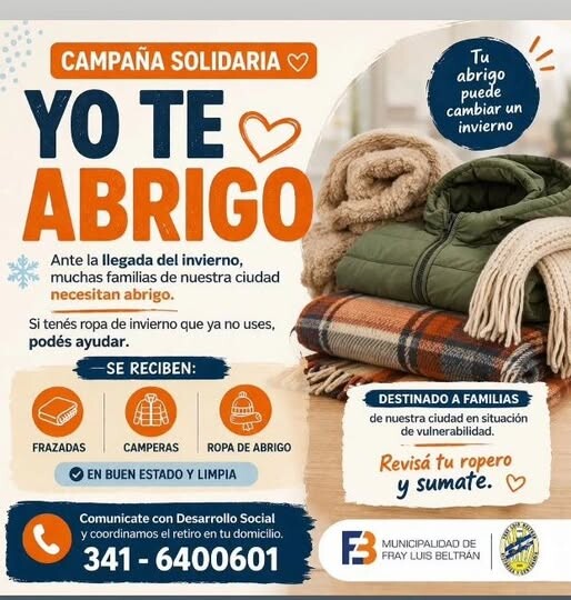 Fray Luis Beltrán relanza la campaña «Yo te abrigo»