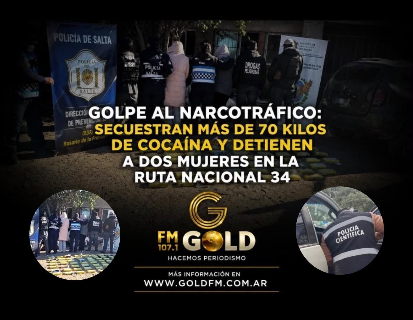 golpe al narcotráfico en ruta 34: secuestran más de 70 kilos de cocaína y hay dos mujeres detenidas