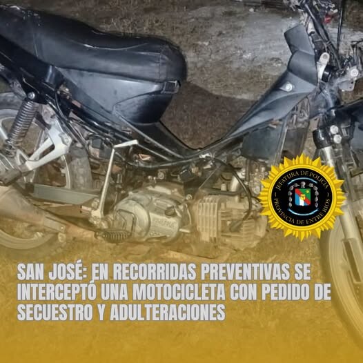EN RECORRIDAS PREVENTIVAS SE INTERCEPTÓ UNA MOTOCICLETA CON PEDIDO DE SECUESTRO Y ADULTERACIONES .