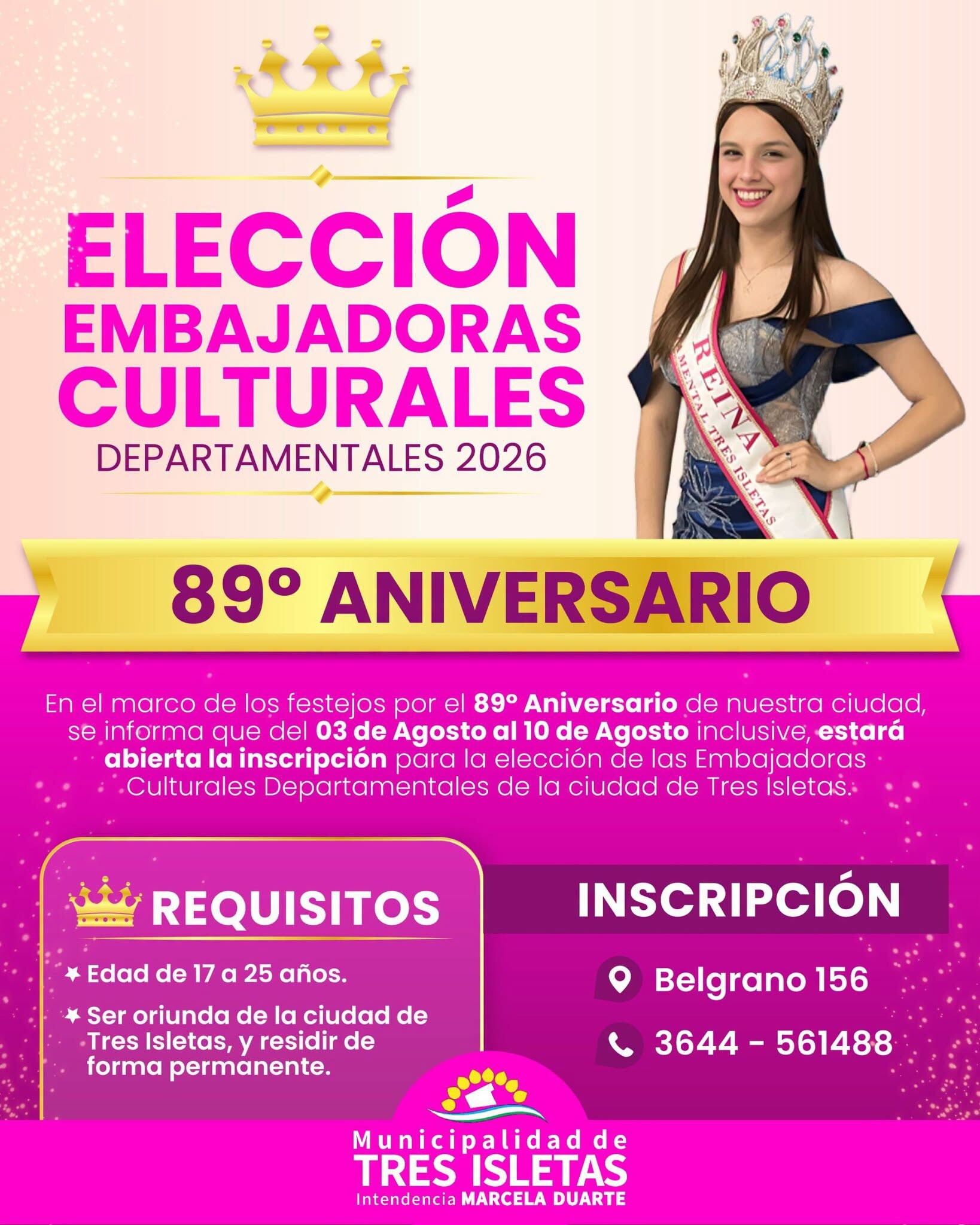 TRES ISLETAS | MES ANIVERSARIO SE VIENE LA ELECCIÓN DE EMBAJADORAS CULTURALES 2026