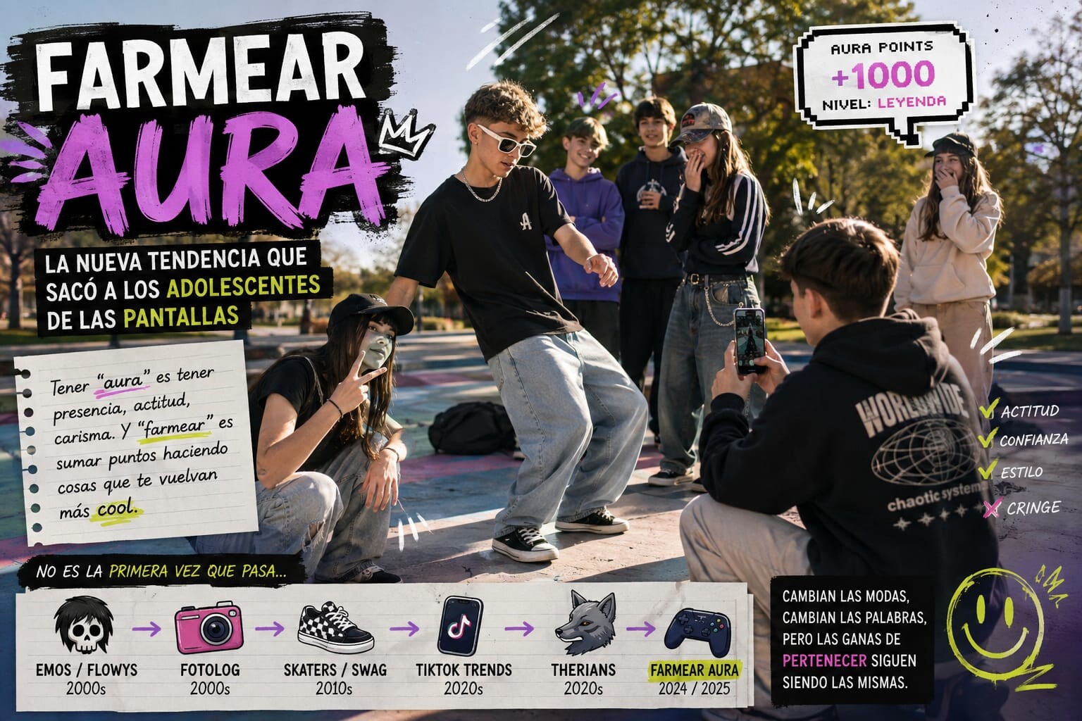 Farmear aura: la nueva manera de ser “cool” que sacó a los adolescentes de las pantallas