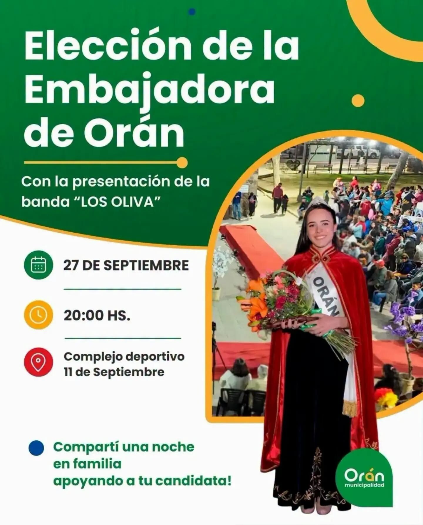 Orán elegirá a su nueva embajadora en una noche especial en el barrio 11 de Setiembre