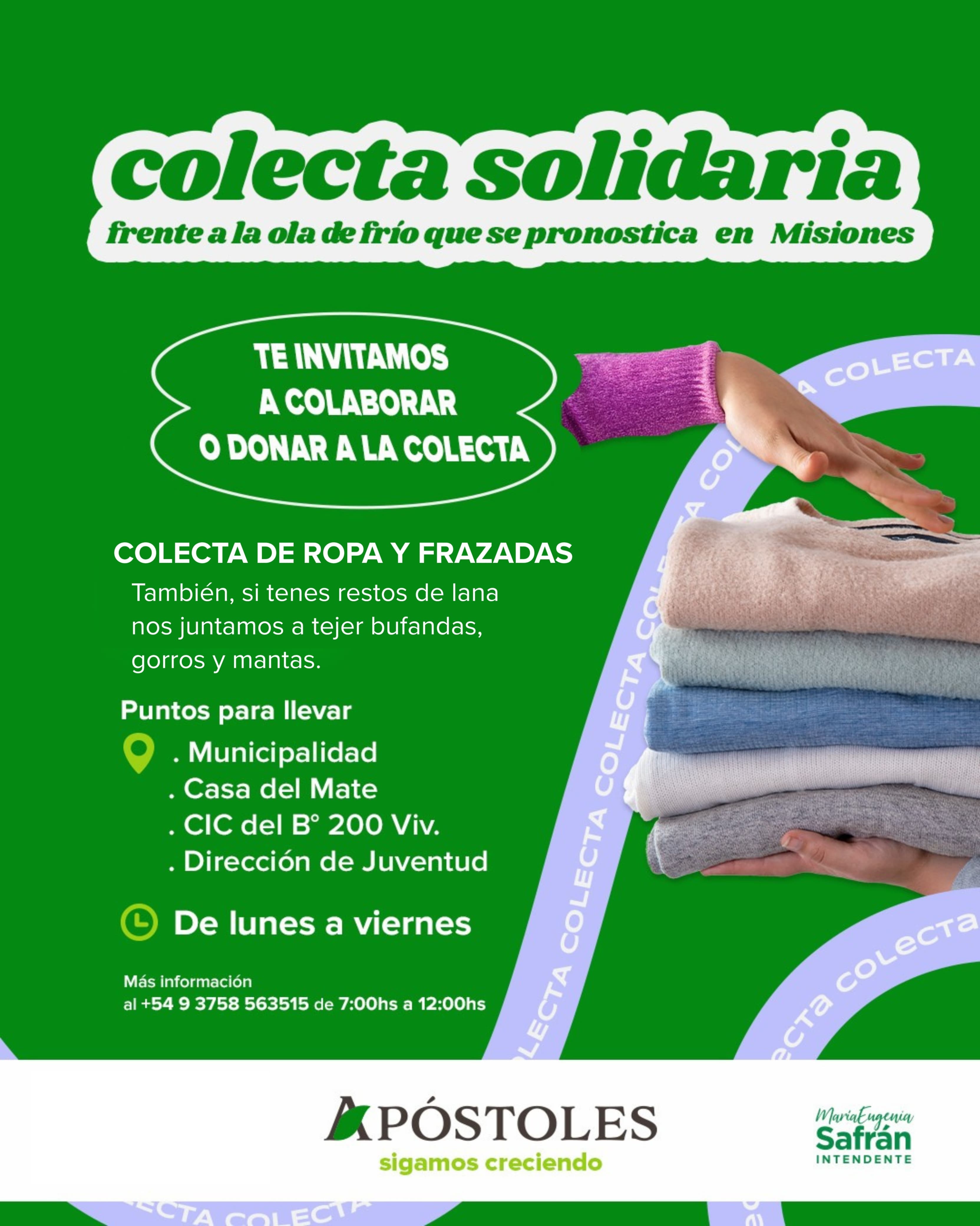 Se lanza una colecta de abrigos y frazadas para ayudar a las personas más necesitadas ante el pronóstico de temperaturas extremadamente bajas en la provincia de Misiones.