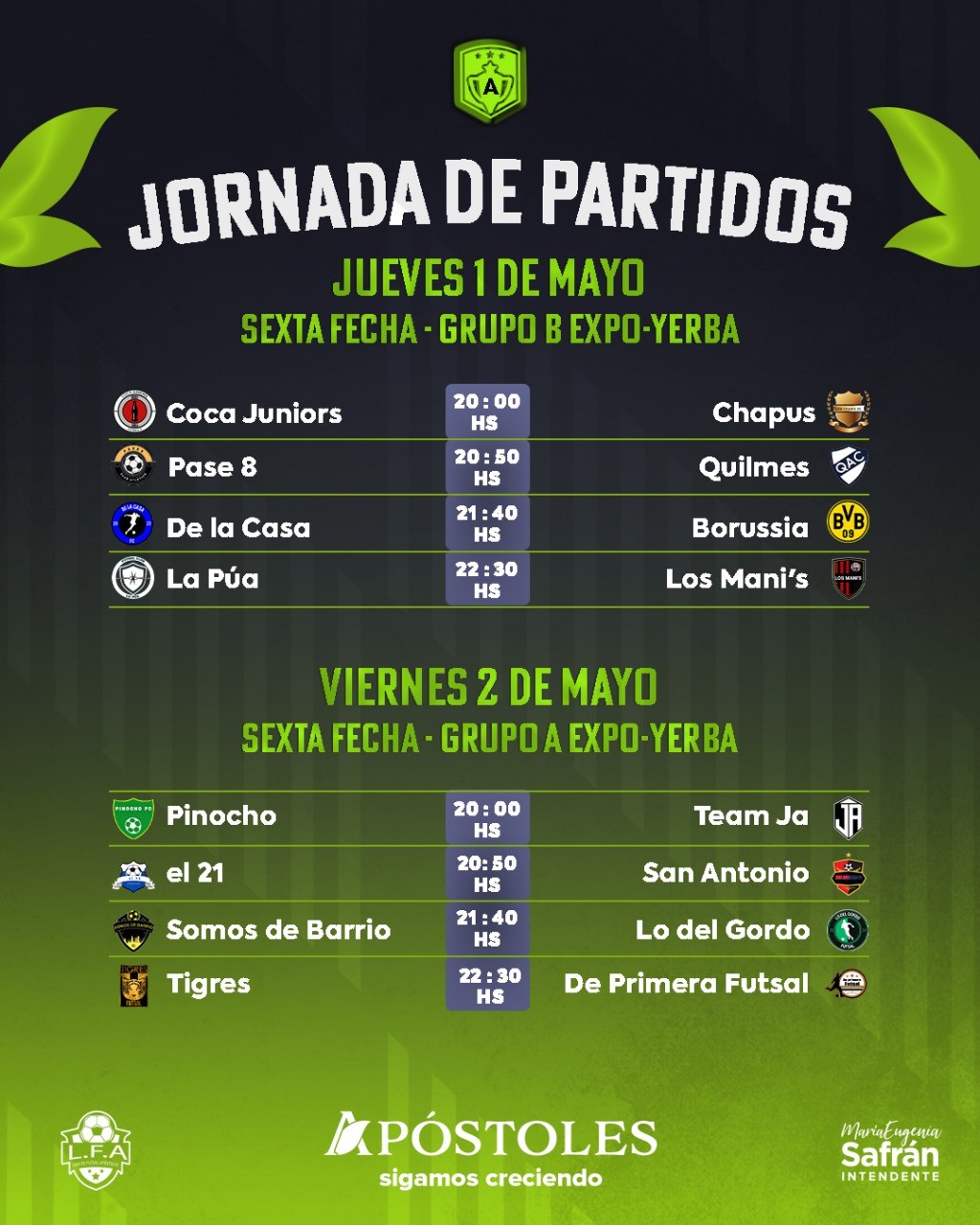 Se Disputará la Sexta Fecha de la Apasionante Liga de Futsal Apostoleña