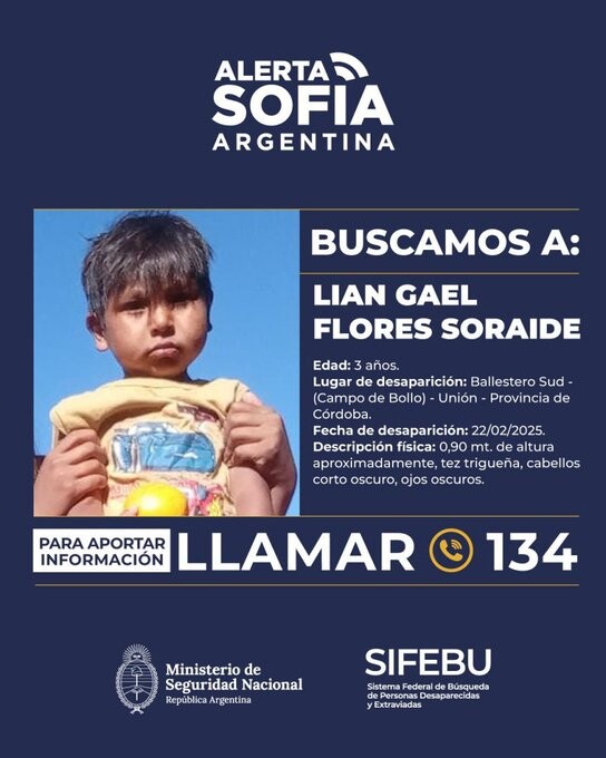 ALERTA SOFIA— Liam Gael Flores Soraire tiene 3 años