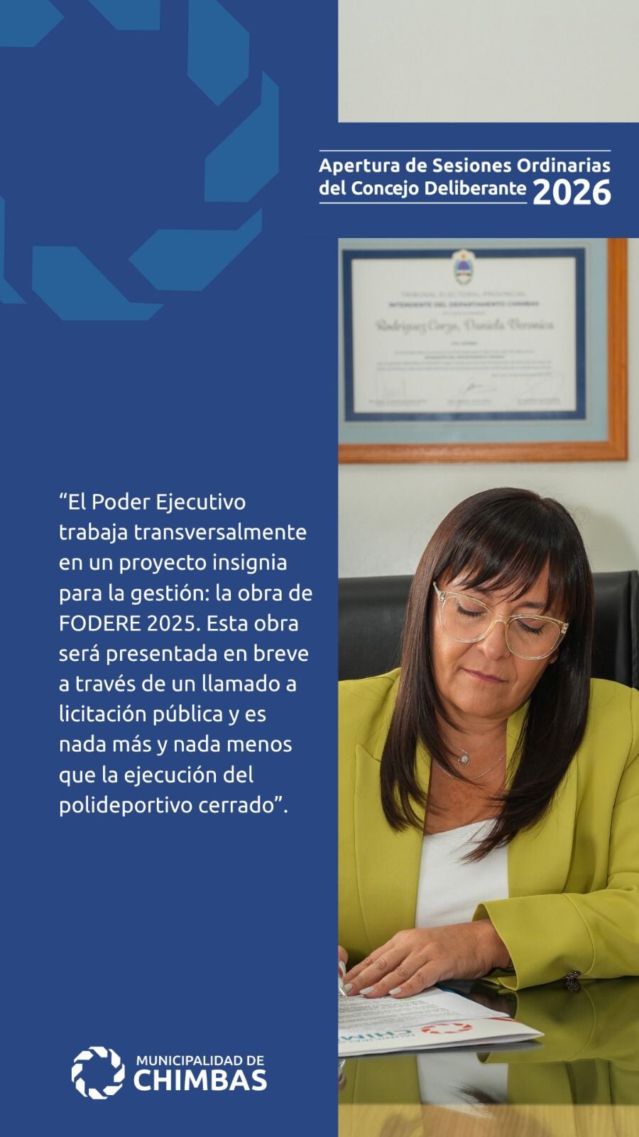 La Intendente Daniela Rodríguez en la apertura de sesiones Legislativas: «Obras al Servicio de los chimberos»